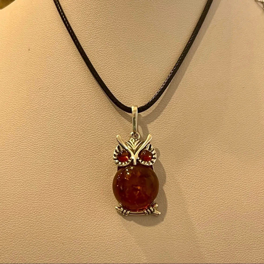 Stunning Baltic Amber Owl Necklace Statement Pendant Charm Sterling Silver New