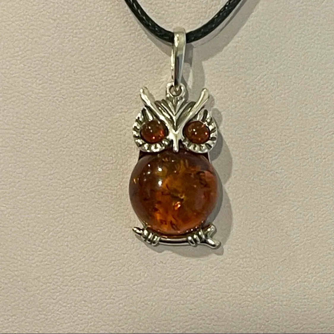 Stunning Baltic Amber Owl Necklace Statement Pendant Charm Sterling Silver New
