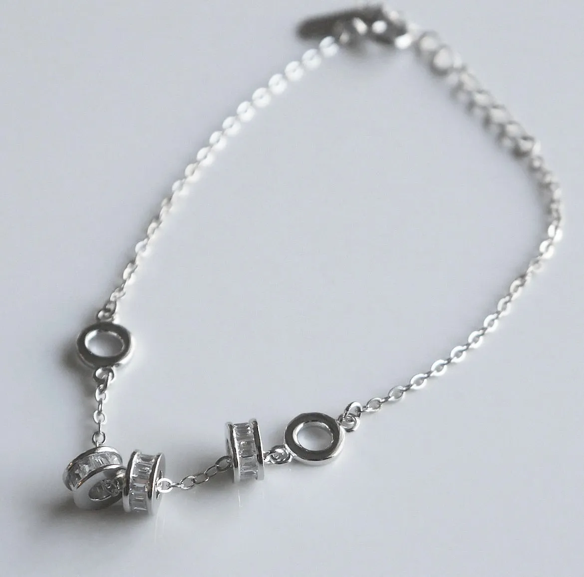 Triple Barrel Daily Baguette CZ Bracelet .925 sterling silver