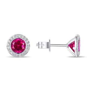White Gold Red Corundum and Diamonds Stud Earrings