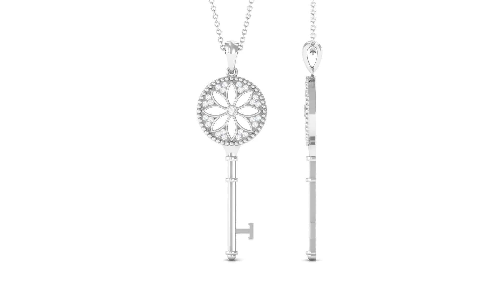 Zircon Vintage Inspired Floral Pendant Necklace